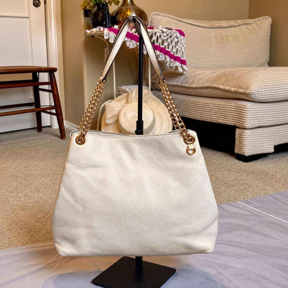 Michael kors Jet Set Large Chain Leather Tote Cream White Gold